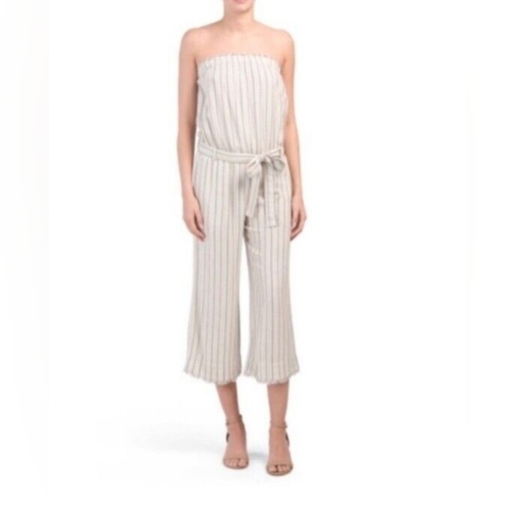 Cloth & Stone Anthropologie Linen Blend Strapless Striped Jumpsuit in M - Picture 1 of 8